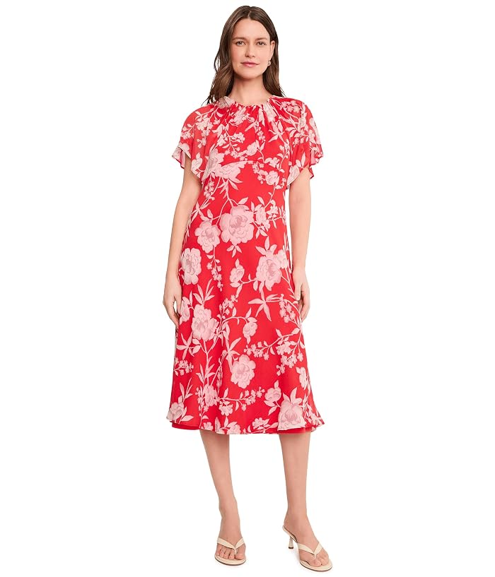 Calvin Klein Floral Chiffon Flutter Sleeve Midi
