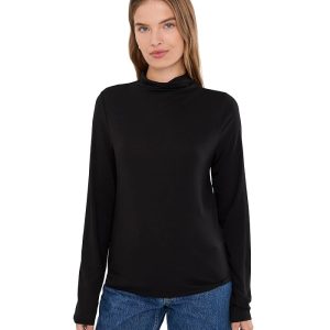 Eileen Fisher Sheer Cotton Blend Knit Funnel Neck Tee