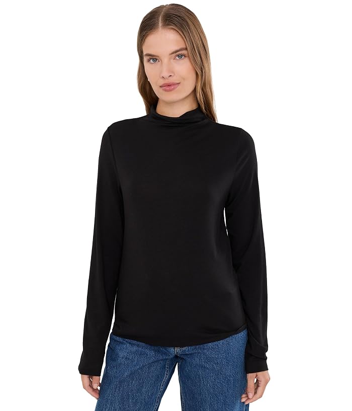 Eileen Fisher Sheer Cotton Blend Knit Funnel Neck Tee