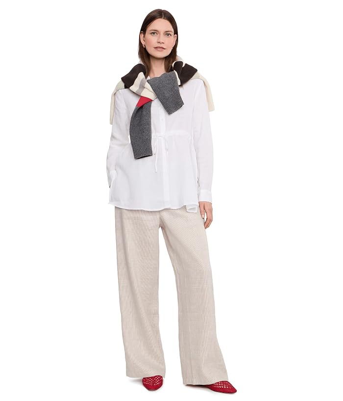 Eileen Fisher Striped Organic Linen Sheen High Waisted Full Length Trousers - Image 2