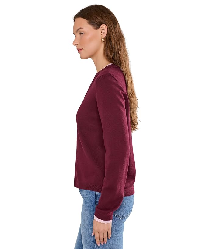 CeCe Layered Scallop Trim Long Sleeve V-Neck - Image 3