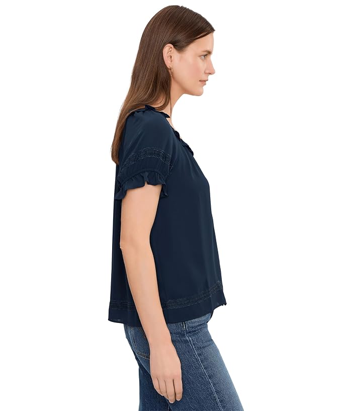 CeCe Wide Ruffle Neck Button Front Top - Image 3