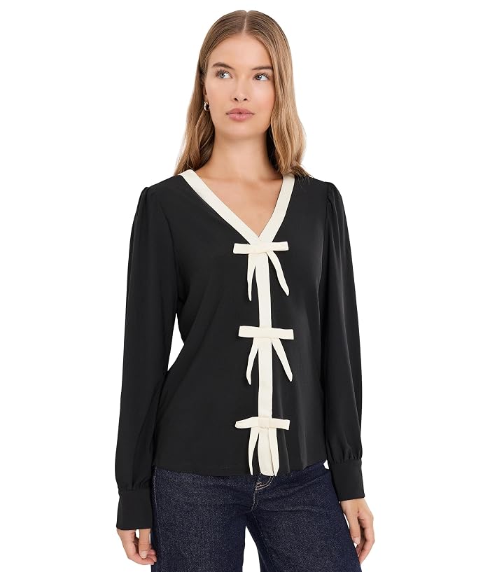 CeCe Bow Front Long Sleeve Blouse