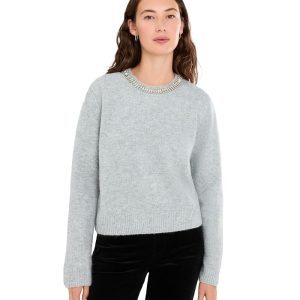 CeCe Rhinestone Neckline Sweater