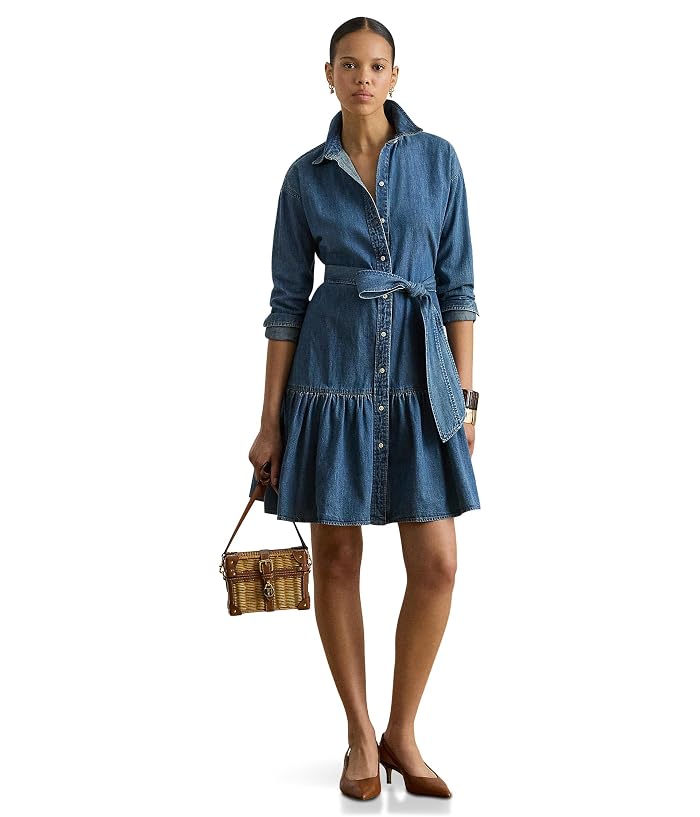Lauren Ralph Lauren Belted Denim Tiered Shirtdress