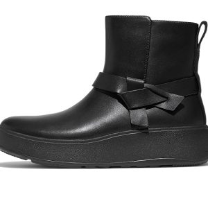 FitFlop F-Mode Folded-Knot Leather Flatform Short Boots