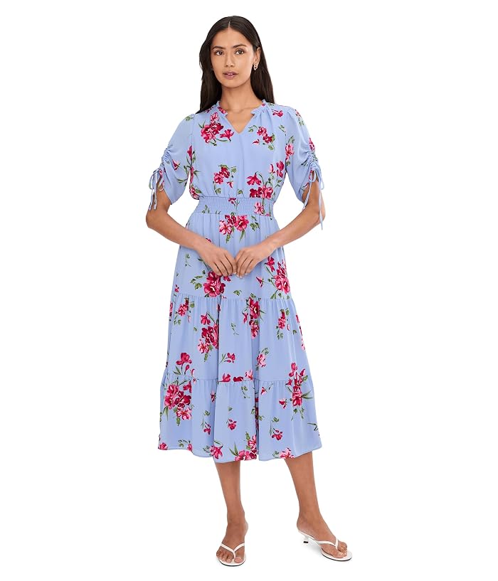 CeCe Ruched Short Sleeve Smocked Waist Tiered Maxi Dress - Image 2