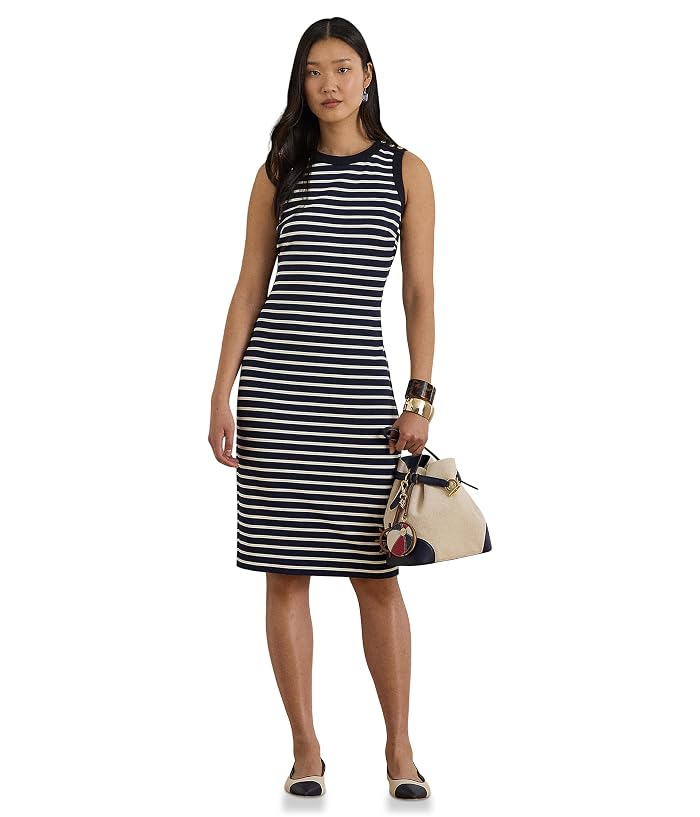 Lauren Ralph Lauren Striped Snap-Trim Ponte Sheath Dress