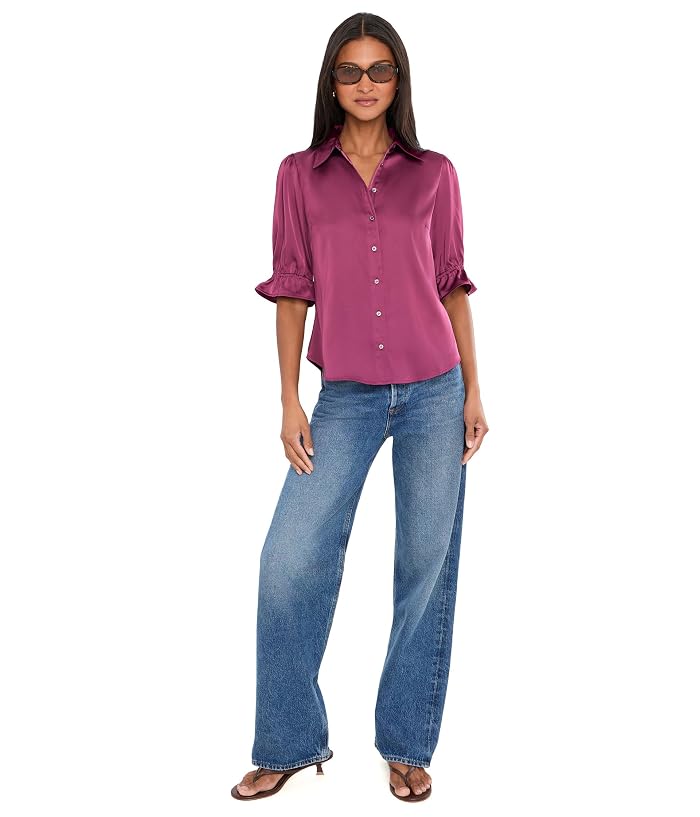CeCe Balloon Short Sleeve Smocked Button-Down Shirt - Image 2