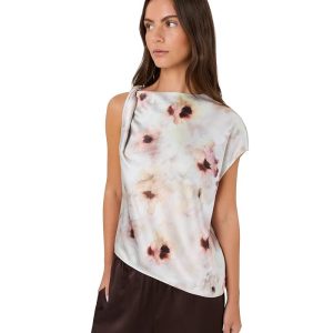 Vince Watercolor Floral Twist Shoulder Top