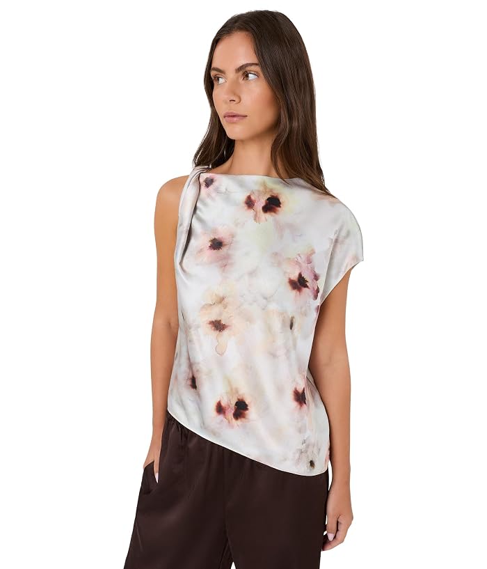 Vince Watercolor Floral Twist Shoulder Top