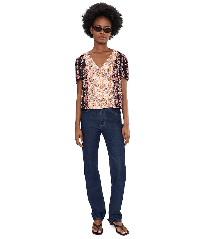 CeCe Cropped Linen V-Neck Button-Down Top - Image 2