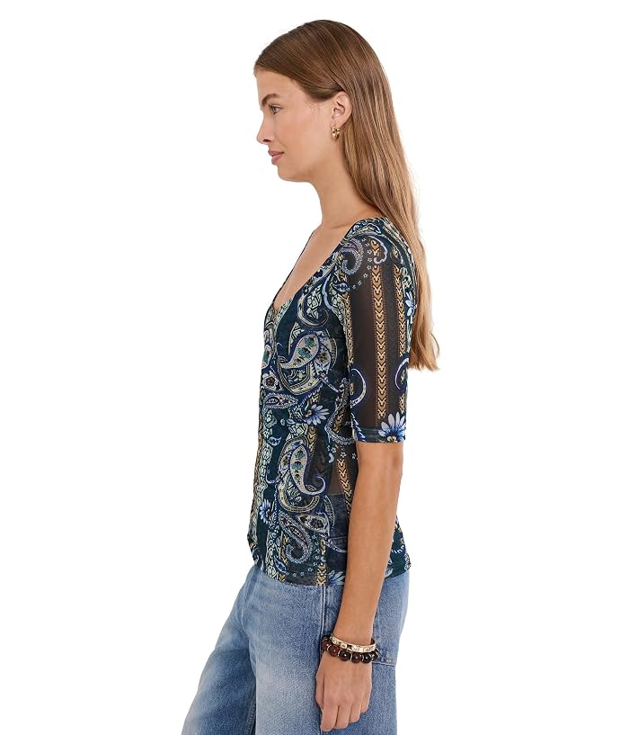 Johnny Was Elbow Sleeve Scoop Neck Mesh Tee - Image 3