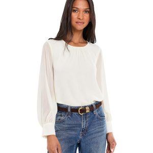 Vince Camuto Gathered Crew Neck Long Sleeve Blouse