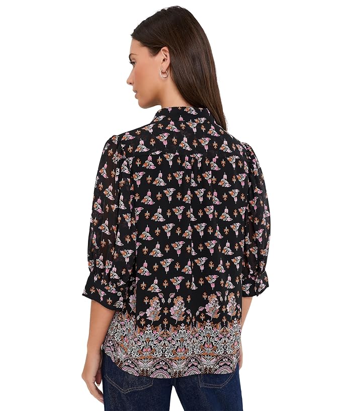 CeCe Open Collar Short Sleeve Top with Hidden Placket - Image 4
