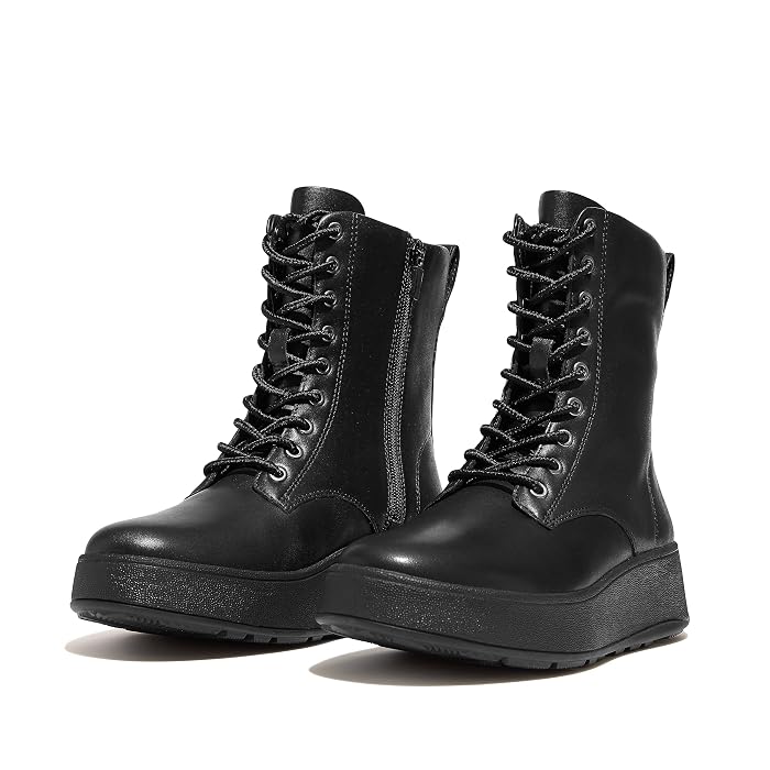 FitFlop F-Mode Leather Lace-Up Flatform Ankle Boots