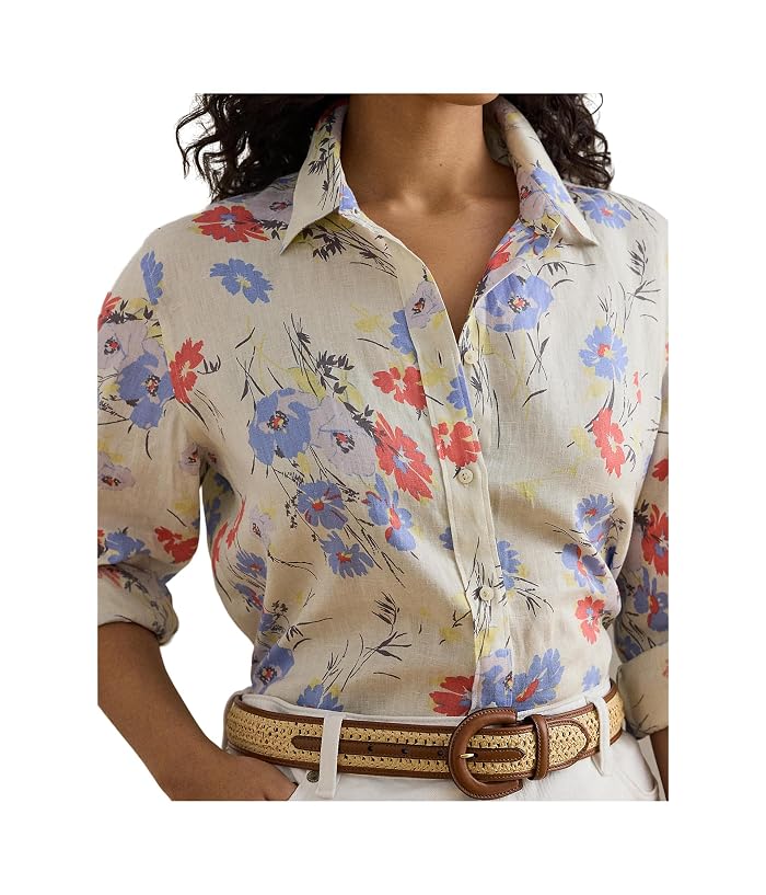 Lauren Ralph Lauren Plus Size Relaxed Fit Floral Linen Shirt - Image 4