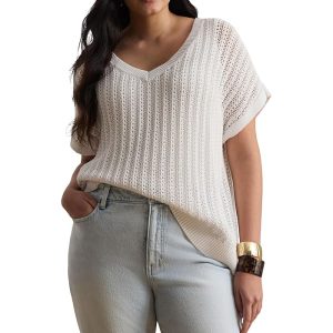 Lauren Ralph Lauren Plus Size Cotton-blend Mesh Short Sleeve Sweater