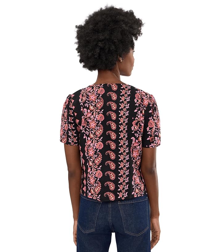 CeCe Cropped Linen V-Neck Button-Down Top - Image 4
