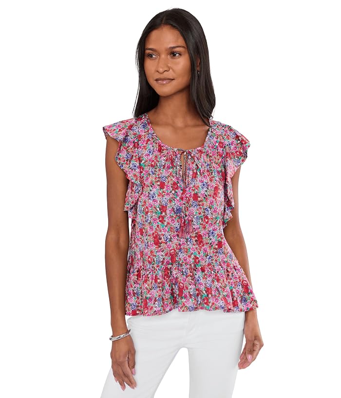 Liverpool Los Angeles Flutter Sleeve Peplum Woven Top with Ties
