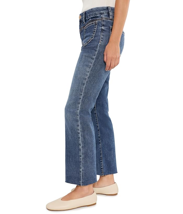 KUT from the Kloth Petite Kelsey High-Rise Ankle Flare Front Yoke Pocket Raw Hem in Peak - Image 3
