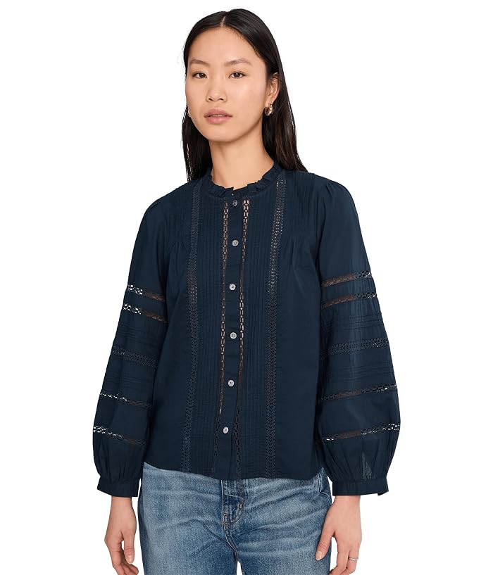 Madewell High-Neck Lace-Insert Pintuck Top