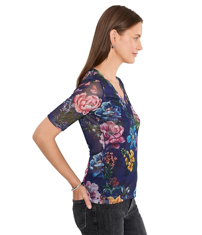 Johnny Was V-Neck Elbow Sleeve Mesh Top - Image 3