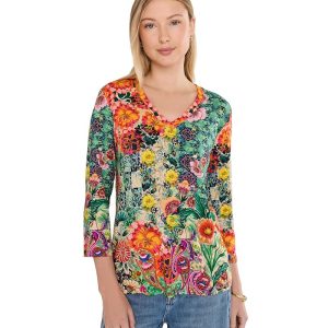 Johnny Was The Janie Favorite 3/4 Sleeve V-Neck Tee