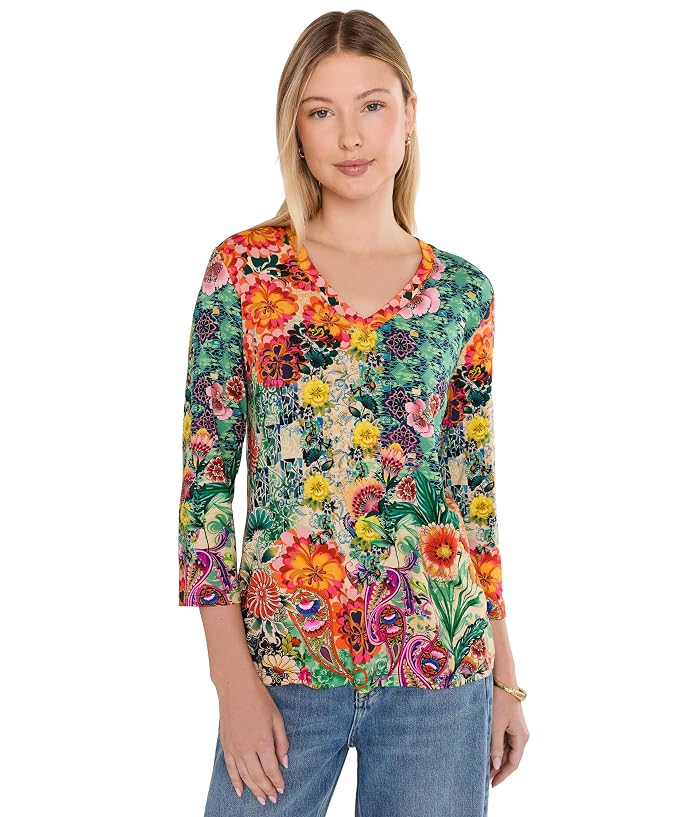Johnny Was The Janie Favorite 3/4 Sleeve V-Neck Tee