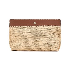 Lauren Ralph Lauren Leather-Trim Crocheted Straw Large Pouch