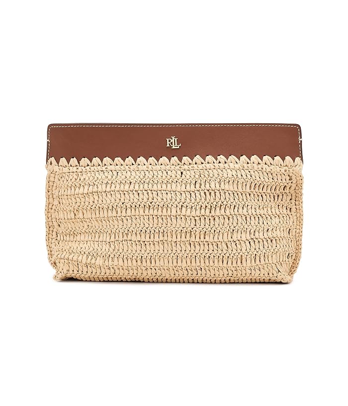Lauren Ralph Lauren Leather-Trim Crocheted Straw Large Pouch