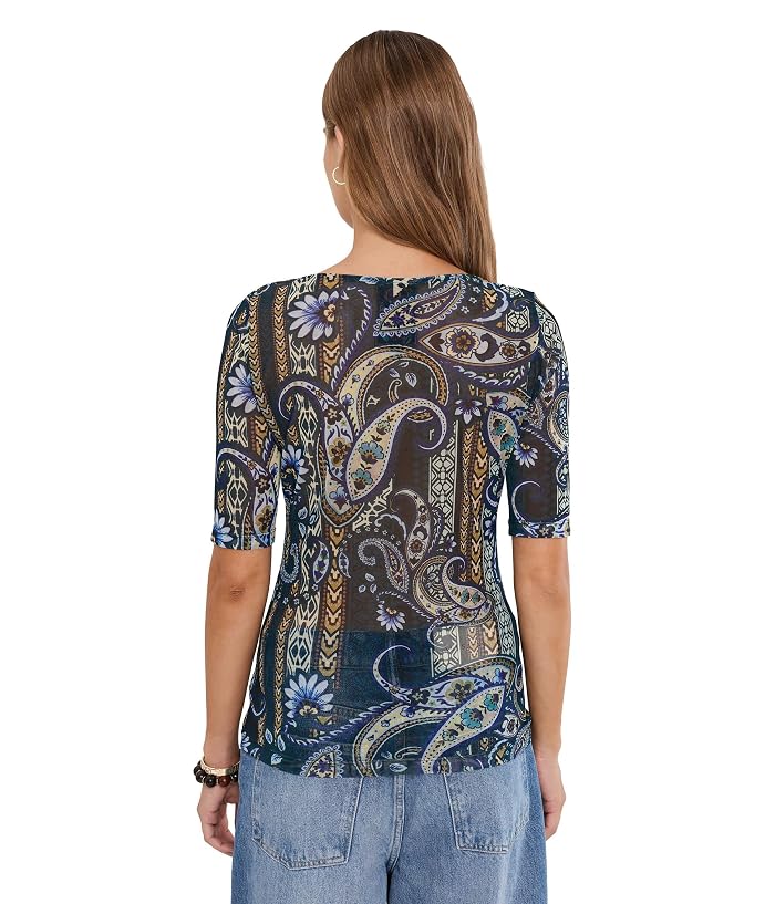 Johnny Was Elbow Sleeve Scoop Neck Mesh Tee - Image 4