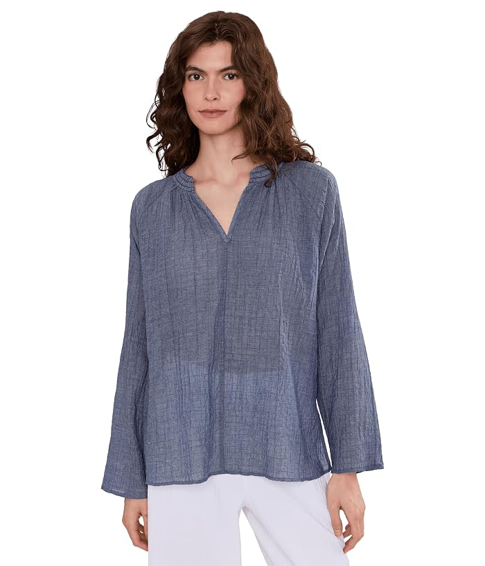 Eileen Fisher Cotton Microstripe Pucker Raglan Sleeve Top