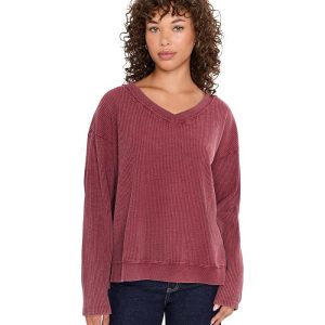 Mod-o-doc Long Sleeve V-Neck Waffle Texture Sweatshirt