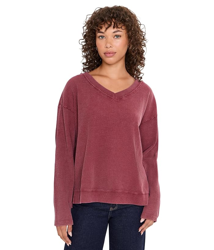 Mod-o-doc Long Sleeve V-Neck Waffle Texture Sweatshirt