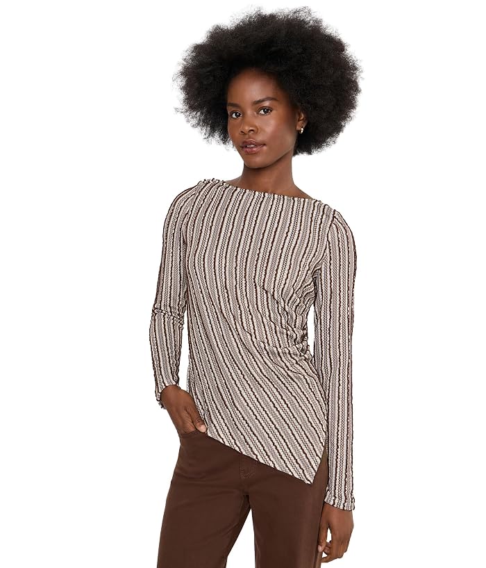 Liverpool Los Angeles Long Sleeve Boatneck Asymmetric Hem Knit Top w/ Pleat