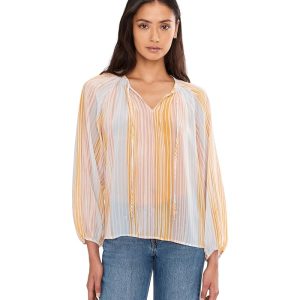 Vince Camuto Tie Neck Shirring Long Sleeve