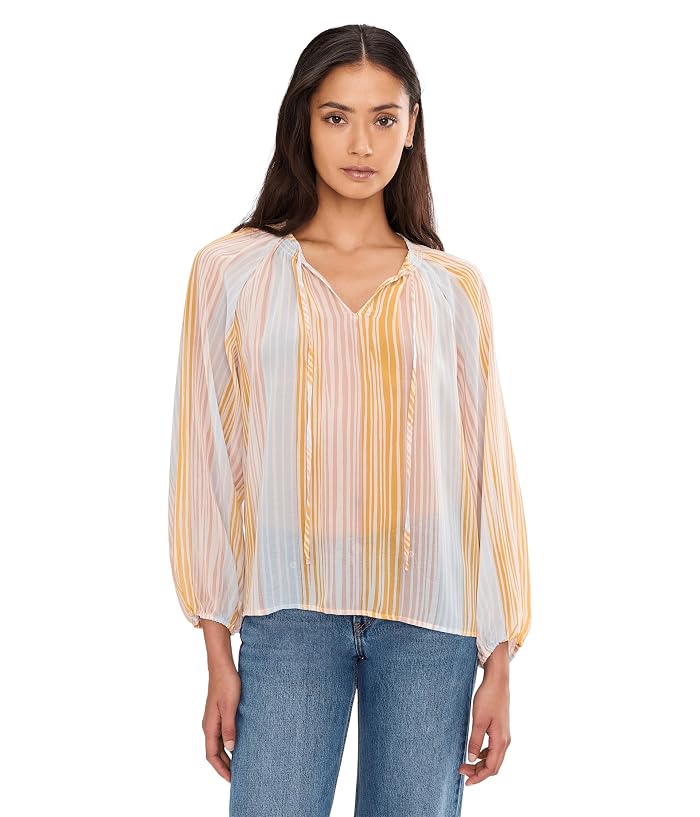 Vince Camuto Tie Neck Shirring Long Sleeve