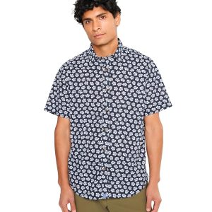 UNTUCKit Morningside Short Sleeve Cotton Print Regular Fit Slub Shirt