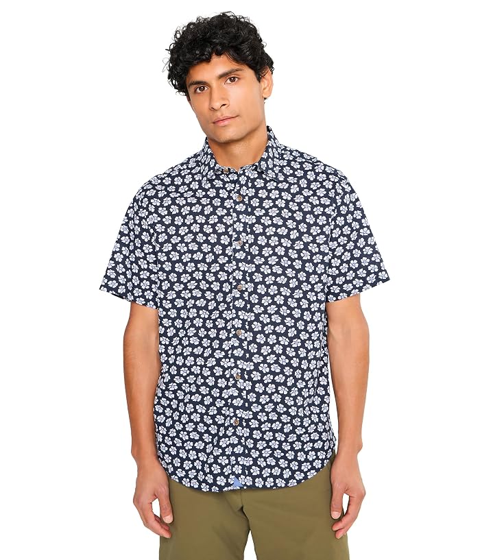 UNTUCKit Morningside Short Sleeve Cotton Print Regular Fit Slub Shirt