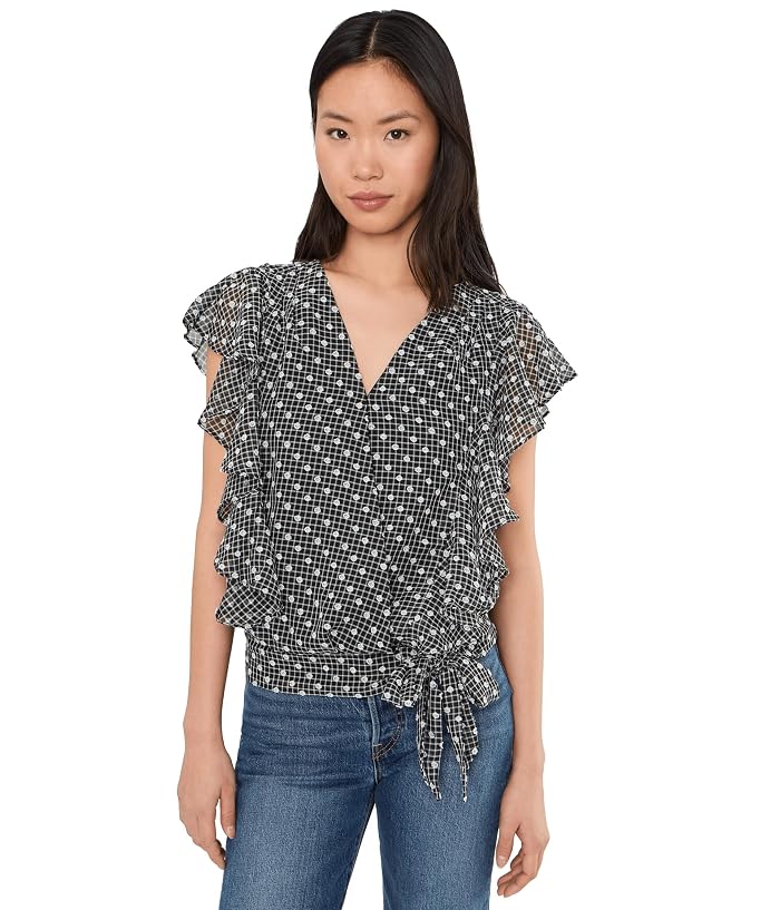 Liverpool Los Angeles Short Ruffle Sleeve Draped Front Woven Blouse