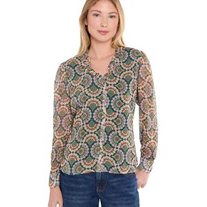 CeCe Long Sleeve Ruffle V-Neck Blouse