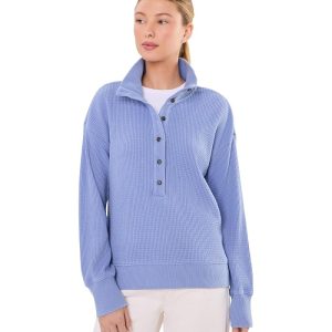 L.L.Bean Sunwashed Waffle Mockneck Henley