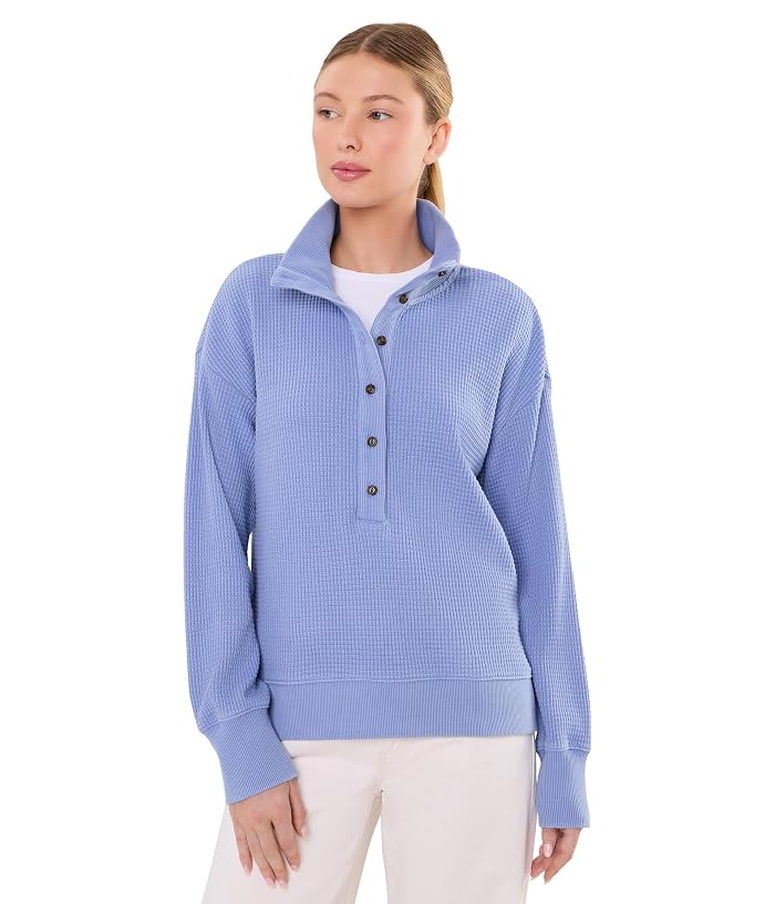 L.L.Bean Sunwashed Waffle Mockneck Henley