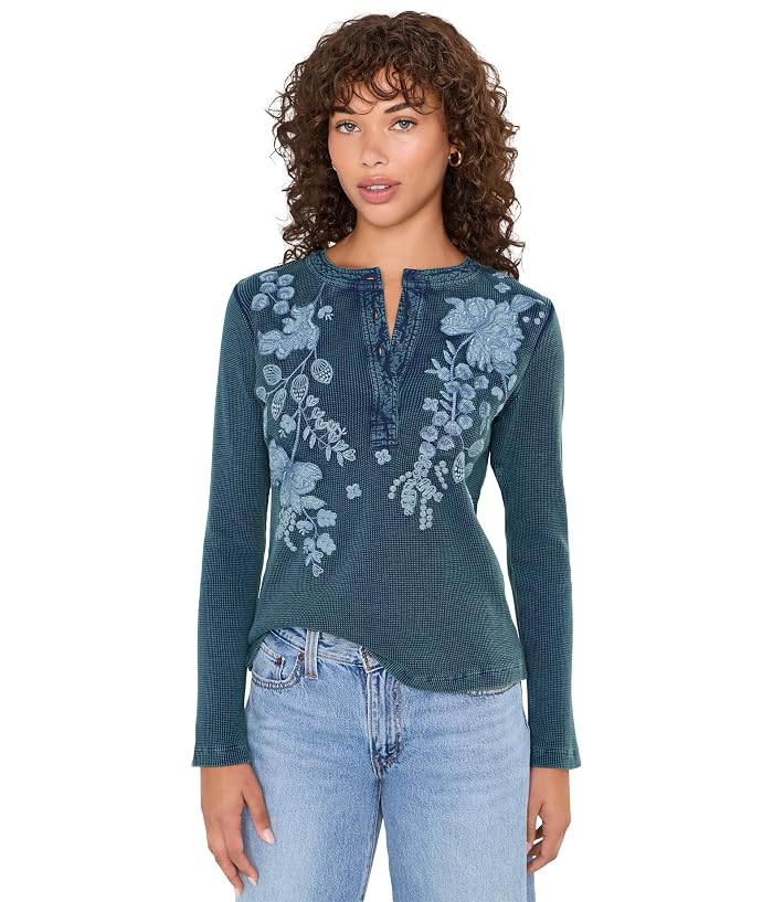 Johnny Was Mixed Media Henley Thermal
