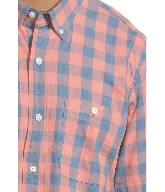 L.L.Bean Comfort Stretch Chambray Shirt Short Sleeve Traditional Fit Plaid - Image 4
