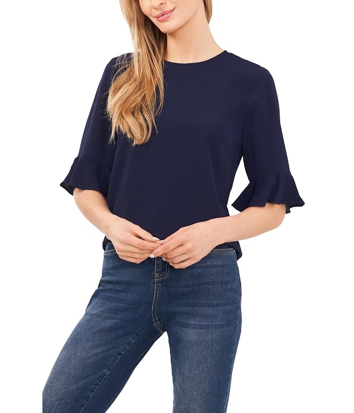 CeCe Elbow Ruffle Cuff Crew Neck Blouse