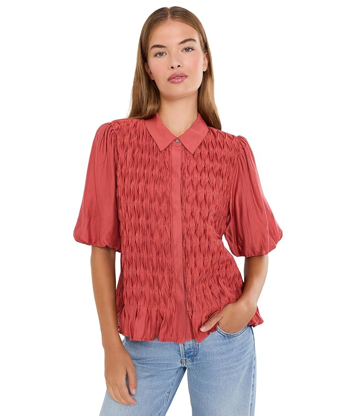 Vince Camuto Button Front Bubble Sleeve Top