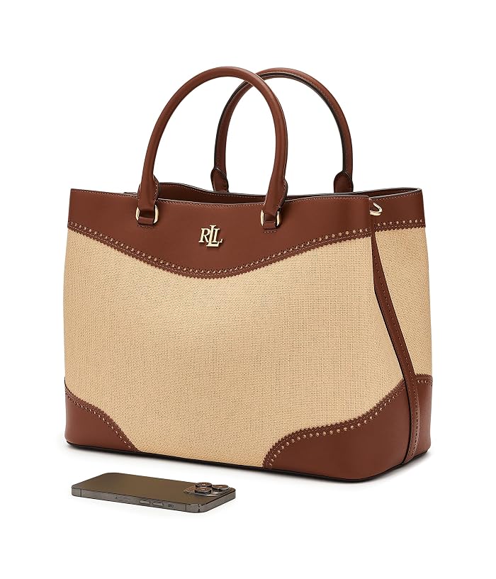 Lauren Ralph Lauren Straw & Leather Large Marcy Satchel - Image 3