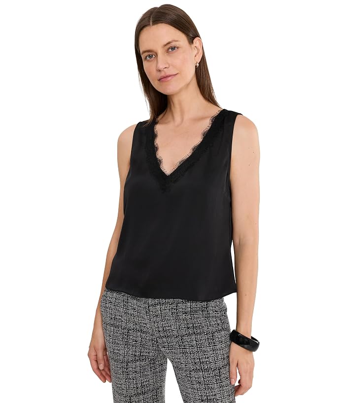 Liverpool Los Angeles V-Neck Woven Tank with Lace Trim